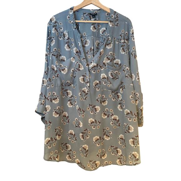 Torrid Harper Blouse Size 5 Blue Brown White 3/4 Sleeve Lightweight Plus Boho - Picture 1 of 7